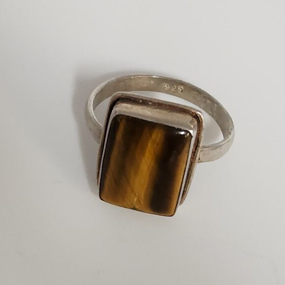 Handcrafted Sterling Silver Ring With Rectangular Tiger's Eye Cabochon - Picture 8 of 9